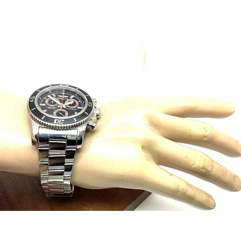 Breitling Men's Watch A73310 Superocean Swiss Quartz Chronograph Black Dial 46mm